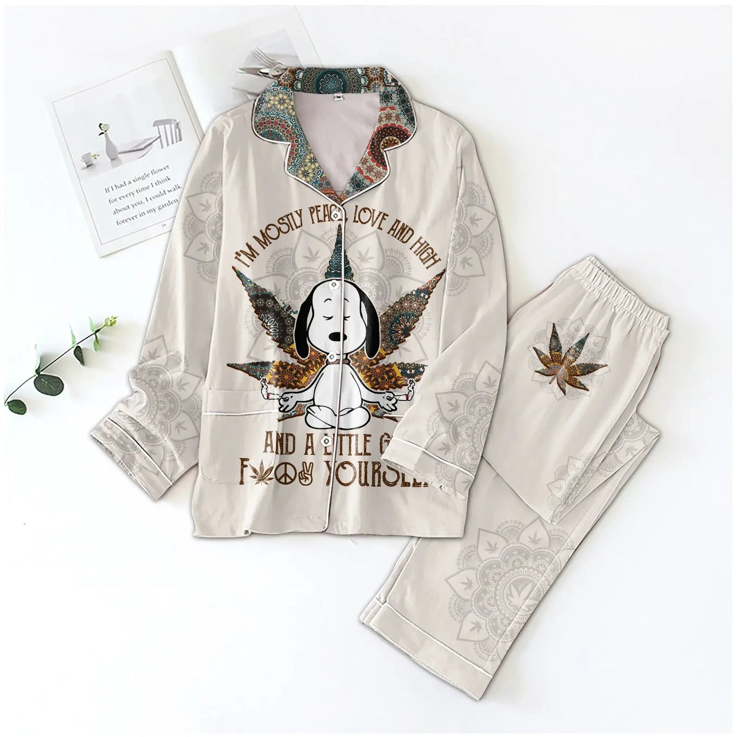 SNP Peace Love And High  Premium Lapel Pajamas Set
