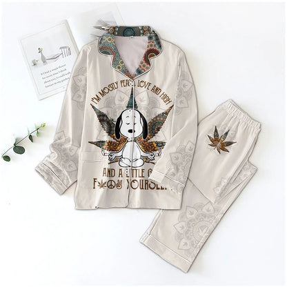SNP Peace Love And High  Premium Lapel Pajamas Set