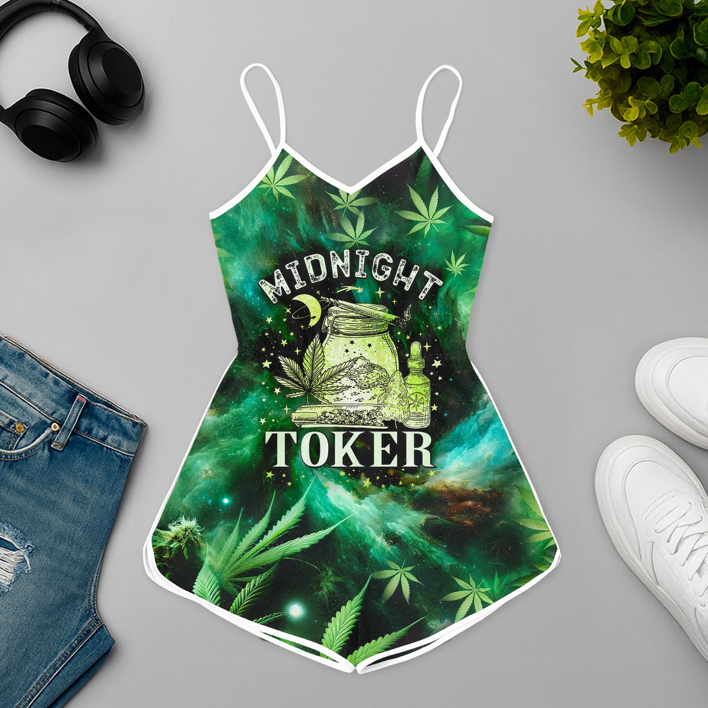 Midnight Toker Green Galaxy Rompers