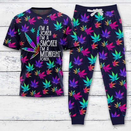 Psychedelic Weed Pattern MidNight Toker T-shirt And Pants Set